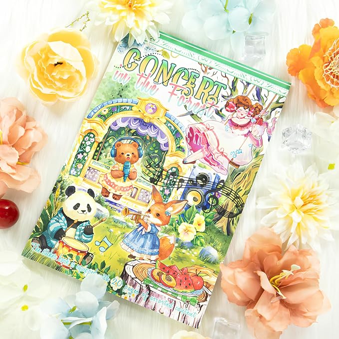 Snycler Sticker Book - 20 Sheets Vintage PET Stickers for Scrapbooking, Junk Journaling, Ephemera, and Decorative Crafts-Concert in The Forest