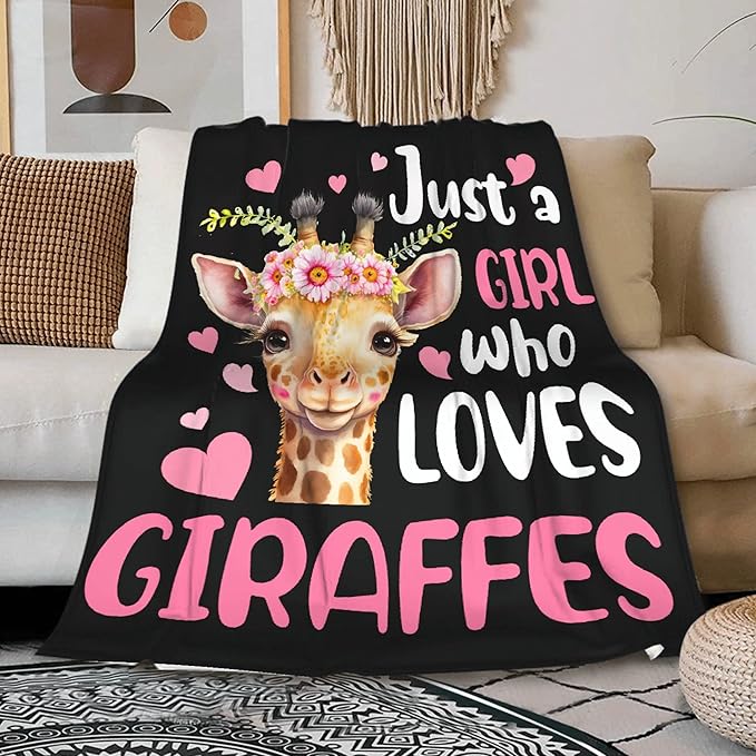 Just A Girl Who Loves Giraffes Blanket Lightweight Cozy Flannel Fleece Throw Blanket Best Gift Home Decor for Bed Couch Outdoor Camping 120"x90" King for Family