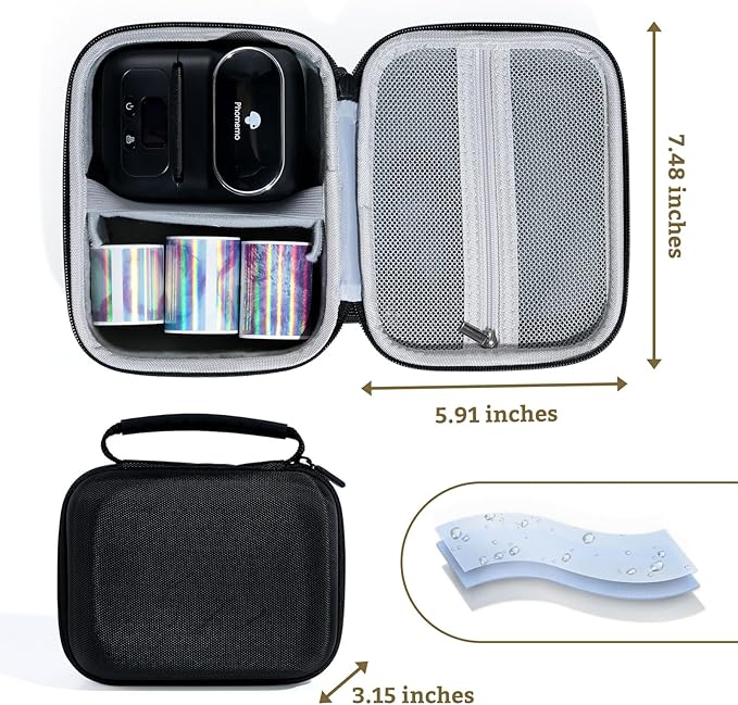 Phomemo Case for M110/M220/M250/M221/M108 Label Maker,Oxford Fabric Waterproof & Shockproof Portable Label Printer Storage Bag for Labels Roll, USB Cable, Black (Only Bag)