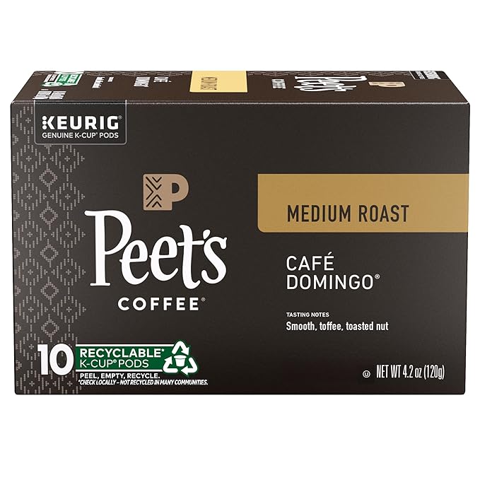 Peet's Coffee, Medium Roast Keurig K-Cup Pods, 100% Arabica Coffee - Cafe Domingo 10 Count (1 Box of 10 Pods)