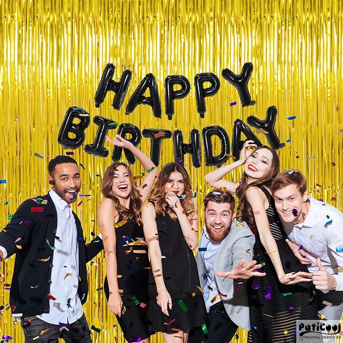 Thicken Gold Streamers 2 Pack 3.2 x 8.2 FT, Golden Birthday Decrorations Tinsel Backdrop Curtains, Foil Fringe Photo Backdrop for Birthday, Prom, Hollywood, Anniversary Party Decorations