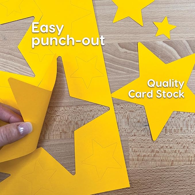 240 Pieces Star Cutouts, 2-Sided US Made Card Stock Punch Out Gold Stars for Bulletin Boards, Classroom Decor, Back to School DIY Craft Projects, Party Decoration, Hollywood Themed Events