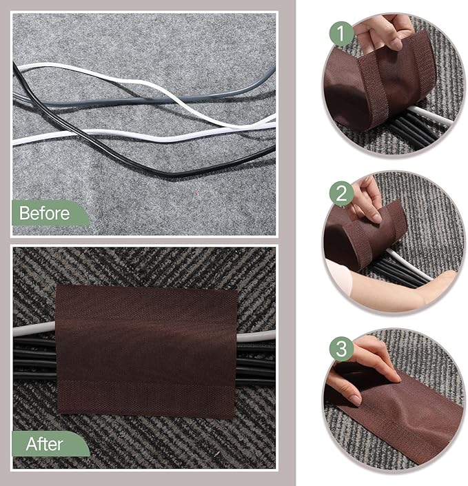 WILLBOND Carpet Cord Cover Cable Protector Floor Cover Cable Protector Management Only for Commercial Office Carpet(19.69 ft,Brown)
