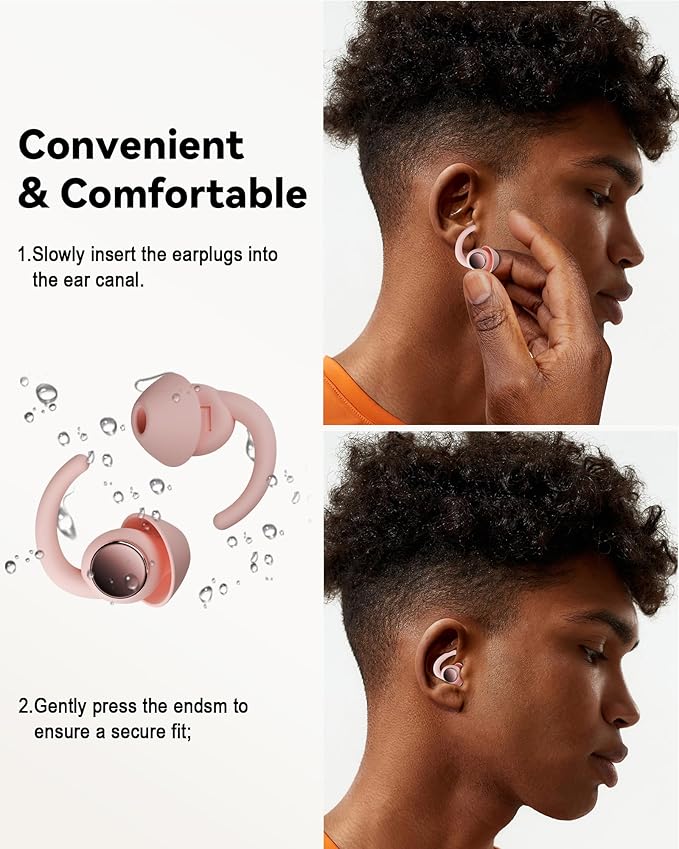 Ear Plugs for Sleeping - Noise Reduction Soft Silicone Earplugs, 2 Pairs Reusable Hearing Protection Earplugs for Noise Sensitivity, Sleep,Snore,Travel,Sound Reduction Noise Cancelling - Dusty Pink