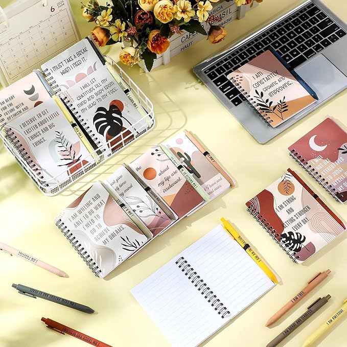 Kosiz 48 Pcs/24 Set Positive Affirmation Gifts Gratitude Spiral Notebooks with Pens Motivational Encouragement Notepads Daily Affirmations Journal for Women Valentine Galentine Gifts (Boho)