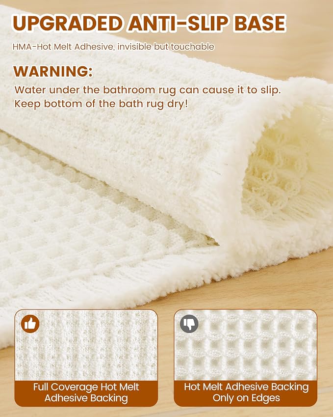 Smiry Waffle Bath Mat 47x24, Extra Soft Absorbent Bathroom Rugs, Non Slip Machine Washable Quick Dry Bath Rugs for Bathroom Floor, Tub, Shower, Home Decor Accessories, Cream