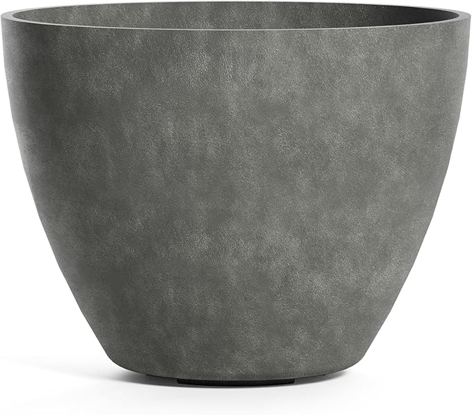 Lupo Tapered Planter – Grey Stone Finish – Fiberglass Indoor/Outdoor and Weather-Resistant Large Planter (37.4" D x 28.3" H Exterior, 35.8" D x 27.8" H Interior)