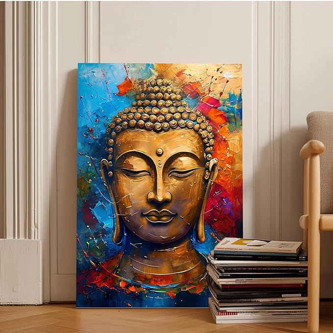 Golden Serenity Buddha Vintage Painting Wall Art Spirituality and Modern Art Wall Decor Adds Brilliance to Vibrant Home Decor 24x36in Frameless