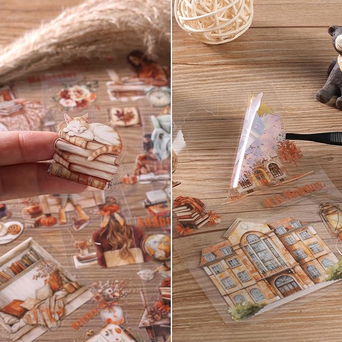 Auguro Scrapbooking Sticker 20 Sheets 120 Pre-Cut PET Girls Read Stickers People Sticker Books for journaling Scrapbook Supplies Transparent Stickers for journaling