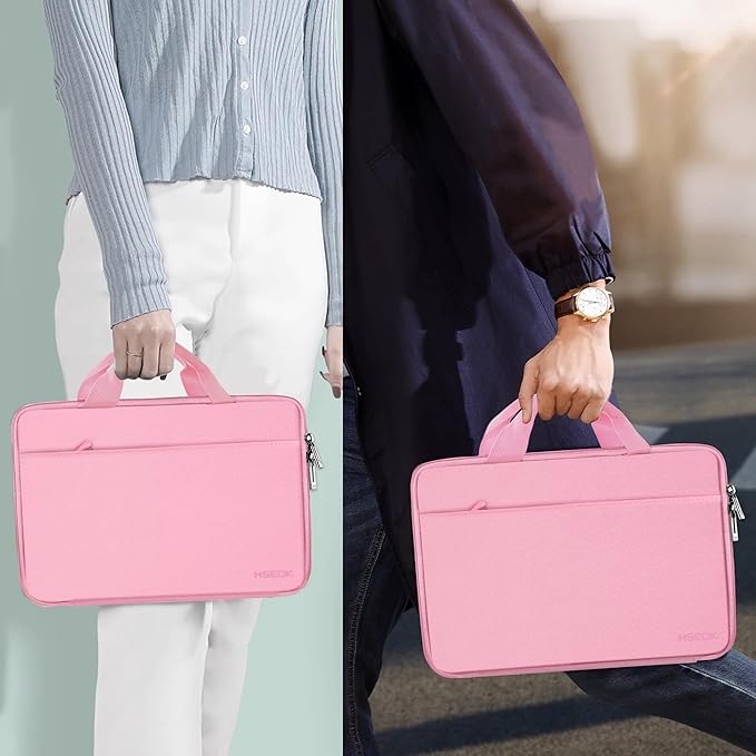 Hseok Laptop Case 13.3-14 inch Briefcase Handbag, Water-Resistant and Shockproof Computer Sleeve Compatible with MacBook Pro 14", Mac Air/Pro 13.3" and 13"-14" Notebooks Chromebooks,Pink