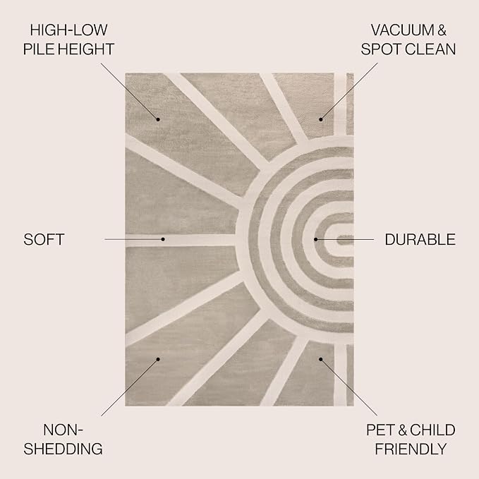 JONATHAN Y Sun Two-Tone High-Low Indoor Area Rug 3X5 Beige/Cream, Aelius MidCentury Scandinavian Abstract for Living Room, Bedroom, Kitchen, Easy-Cleaning, Pet-Friendly, Non-Shedding SND101A-3
