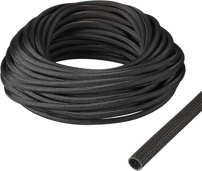 uxcell Insulation Cable Protector,7mm/0.28 Inch-20m/66 Feet High Temp Fiberglass Sleeve Black