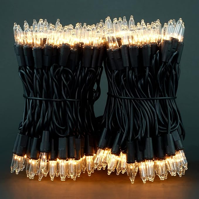 YULETIME 200 Clear Christmas Lights with Black Wire, Pack of 2 Strands of 21 ft 100 Count UL Certified Incandescent Mini String Light (Clear - Black Wire)