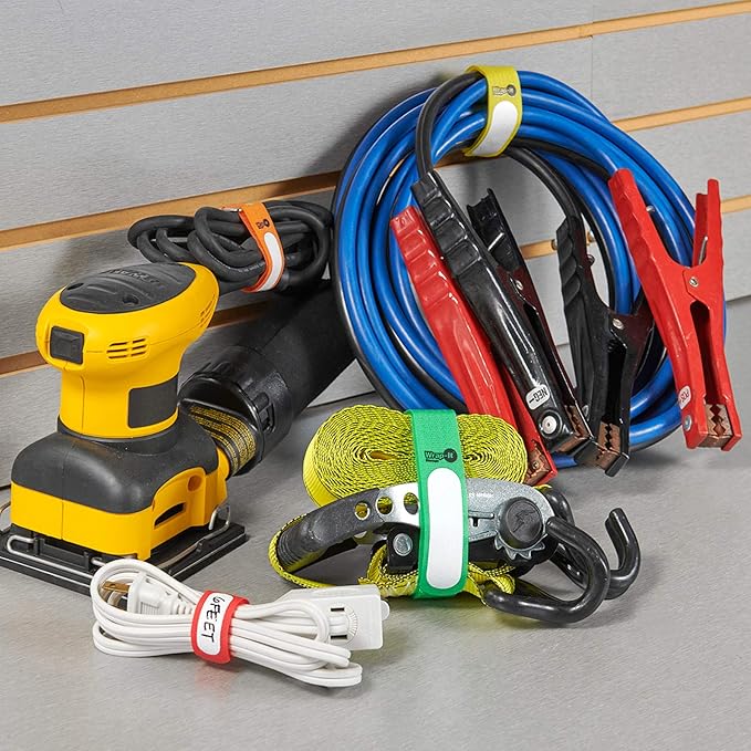 Wrap-It Storage Cinch-Straps (Assorted 16-Pack) Black - Hook and Loop Strap with Write on Label for Easy Cord Identification and Cable Management