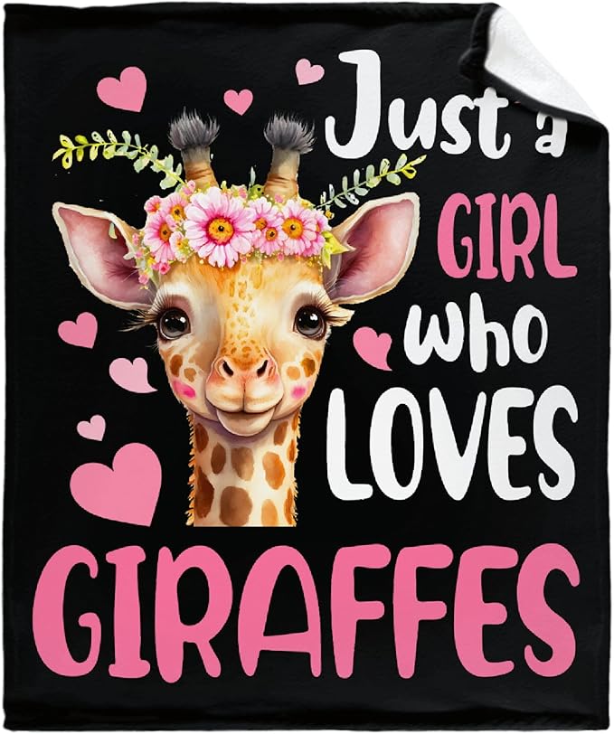Just A Girl Who Loves Giraffes Blanket Lightweight Cozy Flannel Fleece Throw Blanket Best Gift Home Decor for Bed Couch Outdoor Camping 80"x60" Queen for Adults