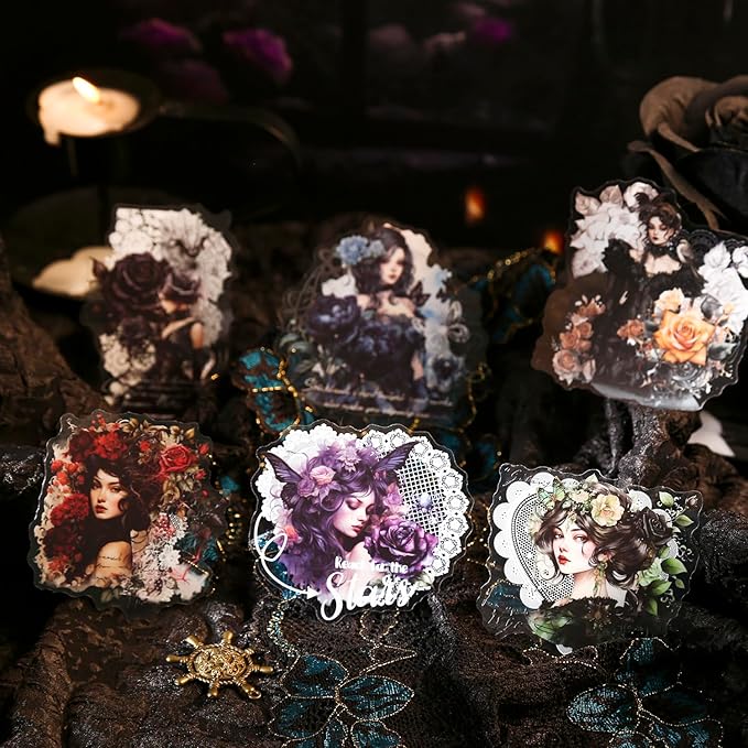 AuriicLeaf Gothic Dreamweaver PET Stickers, 60Pcs Dark Aesthetic Stickers for Scrapbooking, Journaling, DIY Crafts, and Art Supplies