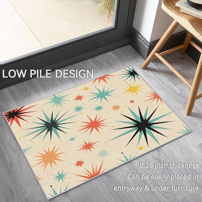 Retro Atomic Rug 8x10, Washable Mid Century Modern Rugs for Living Room Bedroom, Contemporary Geometric Area Rug for Home Decor, Non Slip Backing Floor Carpet with Gripper - 8 x 10 ft