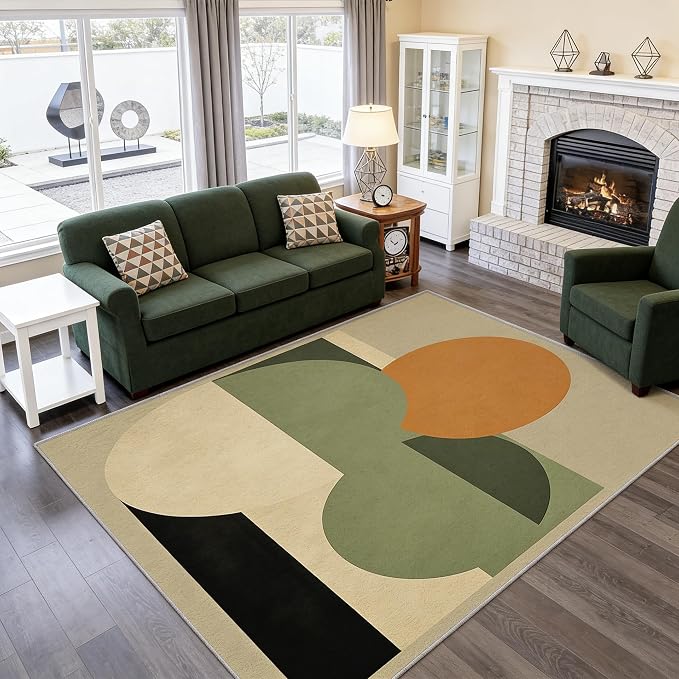 Mid Century Modern Throw Rug 2x3, Washable Abstract Geometric Rugs for Entryway Bedroom Kitchen, Minimalist Area Rug for Home Decor, Non Slip Backing Indoor Floor Mat Carpet - 2 x 3 ft
