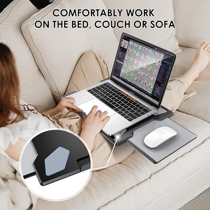 DeskLogics Laptop Lap Desk for Bed & Couch, Portable Laptop Lap Pad with Retractable Left/Right Mouse Pad, Stable & Comfortable Lap Tray for Sofa, Travel, Writing & Home Office