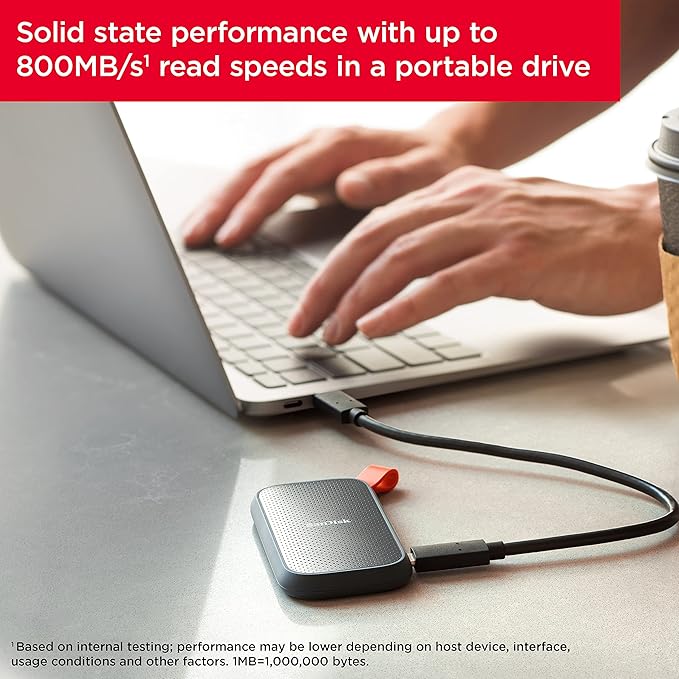 SanDisk 2TB Portable SSD - Up to 800MB/s, USB-C, USB 3.2 Gen 2, Updated Firmware - External Solid State Drive - SDSSDE30-2T00-G26