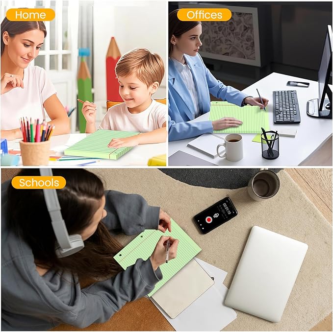 Green Loose Leaf Paper 200 Sheets Colored Filler Paper 2 Pack 8 * 10.5 College Ruled Paper 3-Hole Punched Paper for 3-Ring Binders Notebook Lined 8" x 10.5"