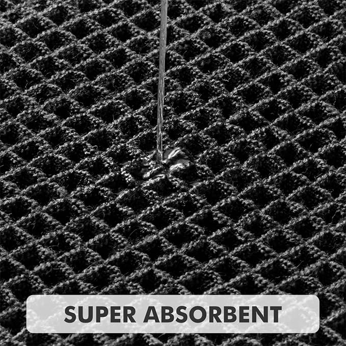 MIULEE Set of 2 Waffle Bathroom Rugs, Boho Bath Rug Super Absorbent, Non Slip Washable Ultra Soft Rubber Backed Shower Bath Mats for Floor, Tub, Shower, Looped Design, Black, 17x24 Inch