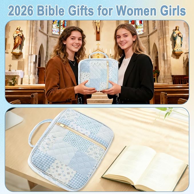 Lestp Bible Cover Case Study Supplies for Women Gifts Large Bible Cover with Highlighters Pens Tabs Cute Quilted Carrying Case Journal Kit Accessories Christian Gifts Sticky Notes D