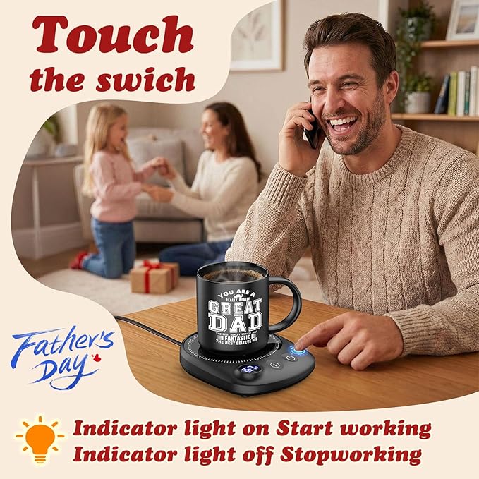 KitchekShop Coffee Mug Warmer - Fastest Heating & Highest Temperature, Coffee Cup Warmer for Desk Auto Shut Off, 4 Temp Settings & 1-12H Timer, Smart Electric Beverage Warme (Cup Warmer Set for dad)