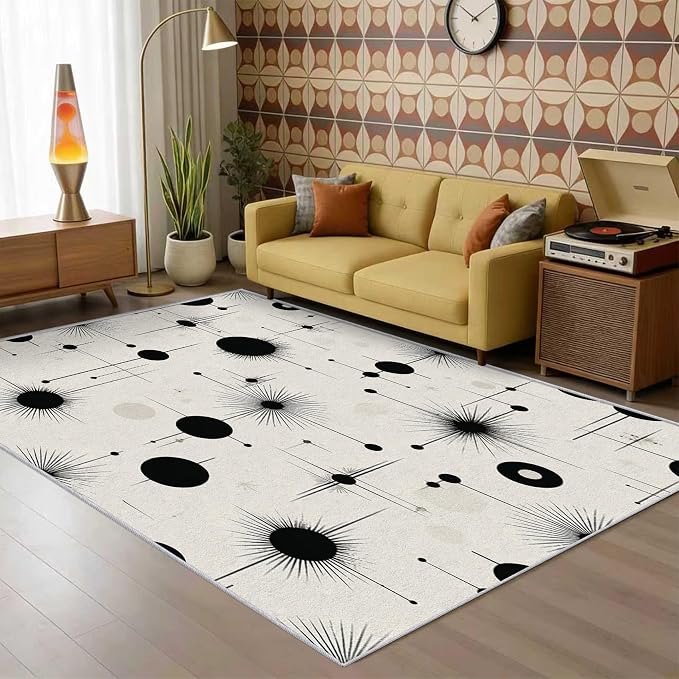 Starburst Rug 7x9 Retro Mid Century Modern Pattern Area Rugs for Living Room, Bedroom, Starburst Home Decor Accessories Indoor Carpet, Non Slip & Machine Washable