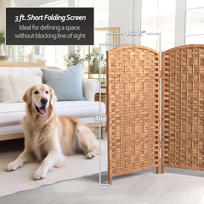 Red Lantern 3 ft. Short Diamond Weave Fiber Folding Screen - Natural - 6 Panel