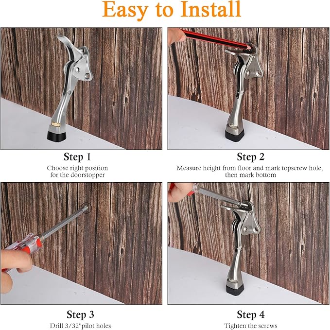 Gotega Door Stopper, 4 Packs Kickdown Door Stop with One Touch Adjustable Height and Rubber Tip 4 Inches, Heavy Duty Door Stops, Door Holder, Bottom of Door - Satin Nickel