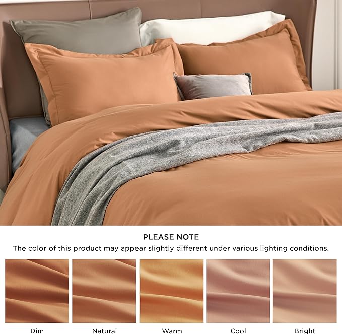 Bedsure Duvet Cover Queen Size - Soft Double Brushed Bedding Set for Kids & Adults, Zipper Closure, 3 Pieces, Includes 1 Duvet Cover (90"x90") & 2 Pillow Shams, NO Comforter, Burnt Orange