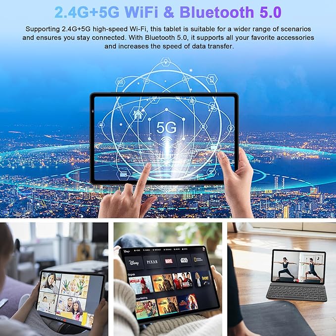 2025 Tablet, 10 Inch Android Tablet 20GB RAM+128GB ROM+1TB Expand, Octa-Core Android 14 Tablets with Keyboard, Mouse, HD IPS Touchscreen, 6000mAh, BT 5.0, WiFi 6, Widevine L1, Split Screen -Black