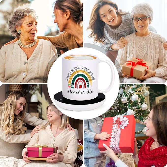 LiqCool Teacher Gifts for Women, Coffee Mug Warmer & It Takes a Big Heart Coffee Mug, Best Teacher Christmas Gifts, Teacher Appreciation Gifts for Daycare/Preschool/Retirement/End of Year(11 Oz)