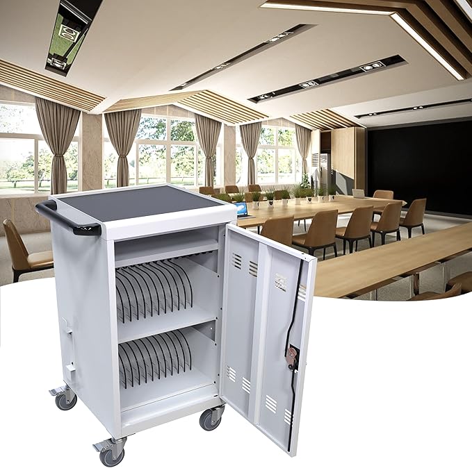 Laptop Charging Cabinets, Mobile Charging Carts and Cabinets, Holds Up to 32 Units, with Power Cord Management, Fits Screen Sizes Up to 16.3", Fits Chromebooks, Laptops, Fits School, Business, White