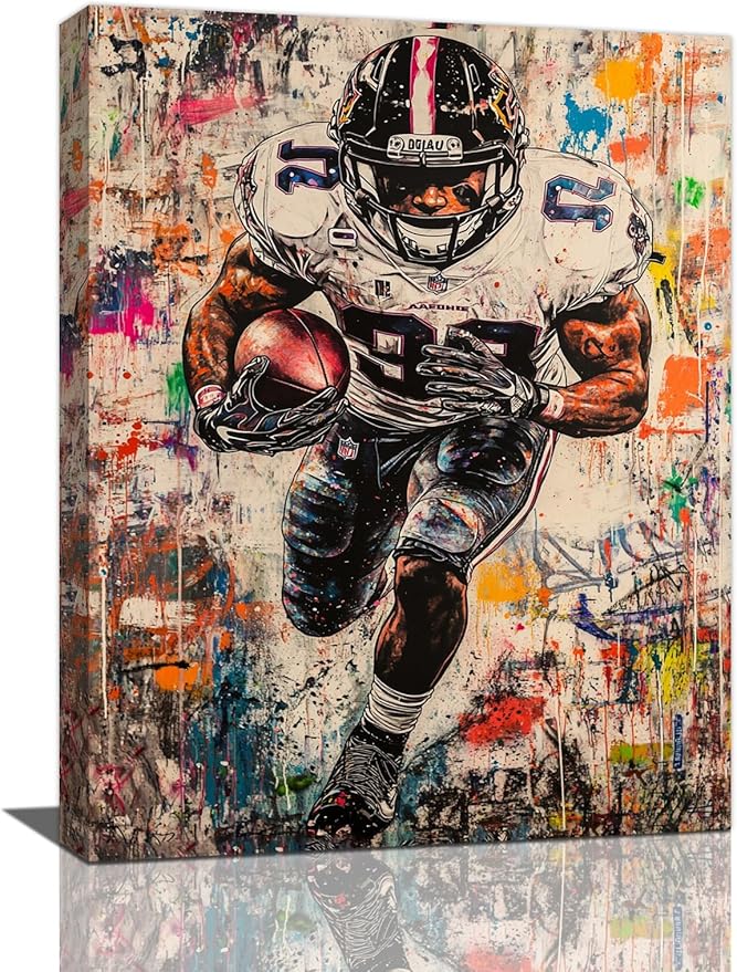 Graffiti Football Wall Art, Banksy American Football Pictures Wall Decor, Rugby Sports Canvas Prints Painting, Sport Poster Framed Artwork for Boys Room Bedroom Bathroom Living Room Office 24"X20"