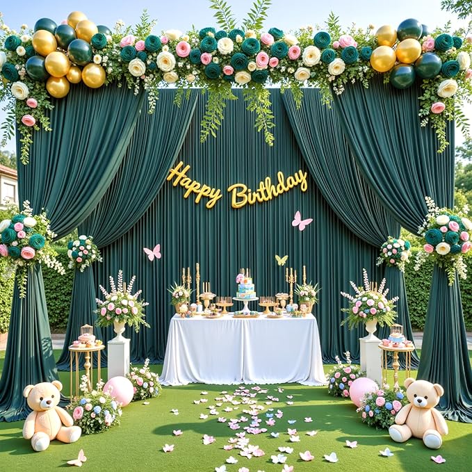 6 Panels Hunter Green Backdrop Curtain for Parties Wrinkle Free Dark Green Photo Curtains Backdrop Drapes Fabric Decoration for Baby Shower Birthday Party Photography 30ft(W) x 10ft(H)