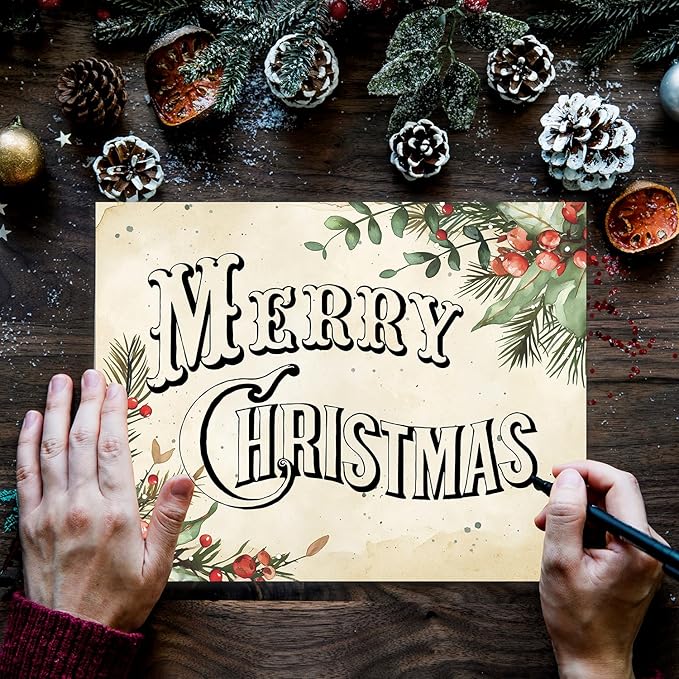 PARTH IMPEX 56 Sheets Christmas Writing Paper 8.5x11 - Letter Size Stationery Holidays Winter Party Looking Santa Letterhead Printer Paper - 120gsm Thick Decorative Double-sided Design