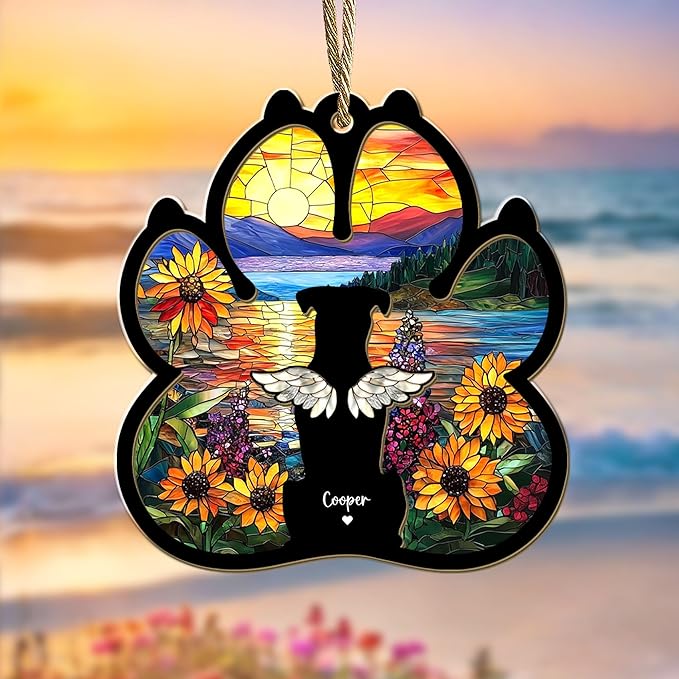 Personalized Dog Memorial Suncatcher – Custom Dog Suncatcher with Name, Breed & Multiple Background Options, Pet Loss Sympathy Gift, Memorial Keepsake for Dog Lovers