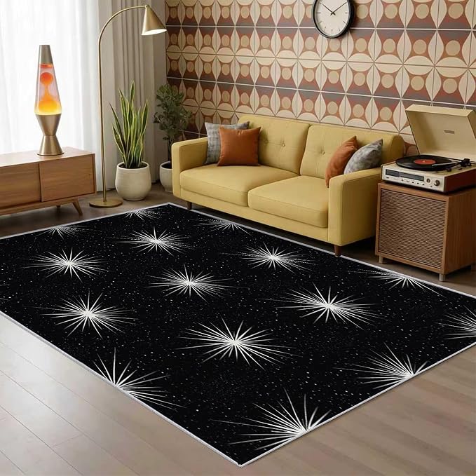 Starburst Rug Large 8x10 Mid Century Modern Retro Pattern Area Rugs for Living Room, Bedroom, Starburst Home Decor Accessories Indoor Carpet, Non Slip & Machine Washable