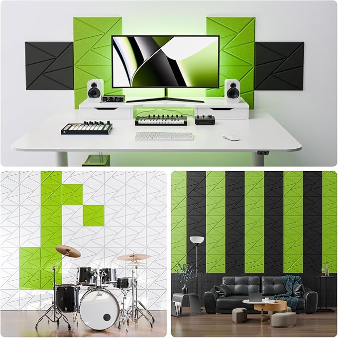 12 Pack Acoustic Panels with Self-Adhesive, 12"X 12"X 0.4"Sound Proof Foam Panels, Sound Panels High Density, Soundproof Wall Panels for Home Studio Office Avocado