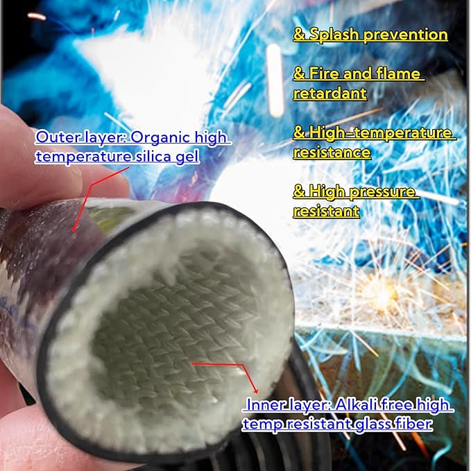 1/2"(12mm) ID Fire Sleeve Silicone Coated Fiberglass for Automotive Hose Lines Wires& Electrical Wiring Black, 5 feet