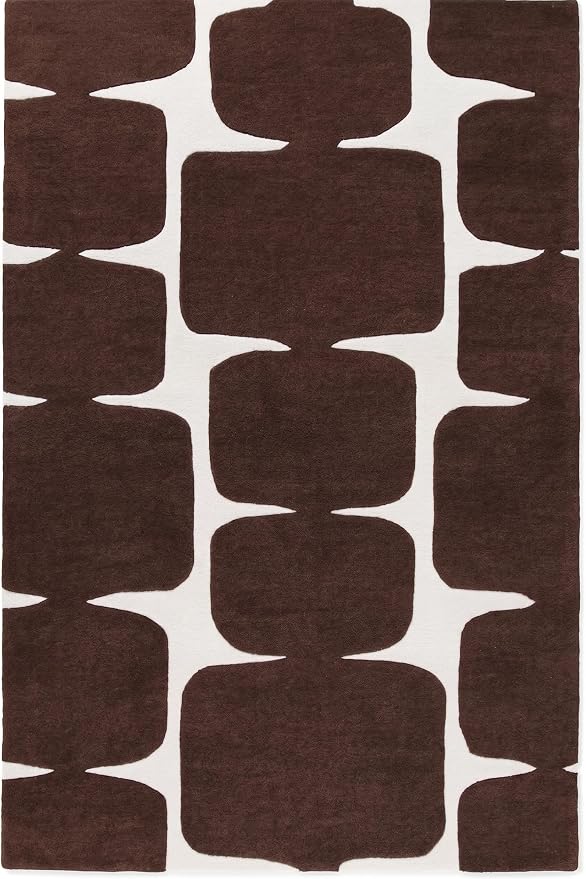 Restoration and Renovation Modern Wool Area Rug - Contemporary Abstract Geometric Design, Thick & Soft Hand-Tufted Carpet - Ideal for Indoor Decor in Living Room, Bedroom (Chocolate Brown, 5' x 8')