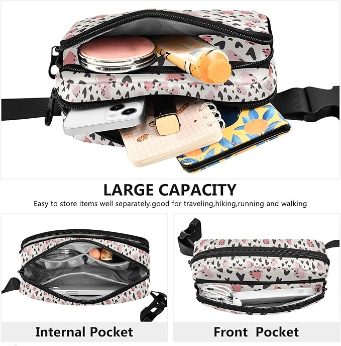 Leopard Pink Hearts Fanny Pack for Women Men Water Resistant Fashion Waist Packs with Adjustable Strap Belt Bag for Travel Workout Jogging Hiking 21220200