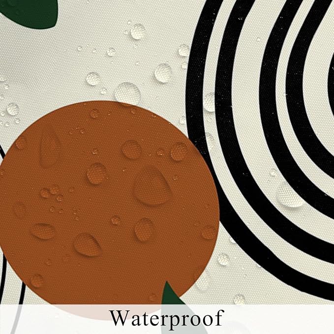 Boho Geometric Shower Curtain Beige Mid Century Abstract Arch Curve Bathroom Curtain Minimalistic Sun Shower Curtain Sets for Bathroom Extra Long 72x72 in with 12 Hooks