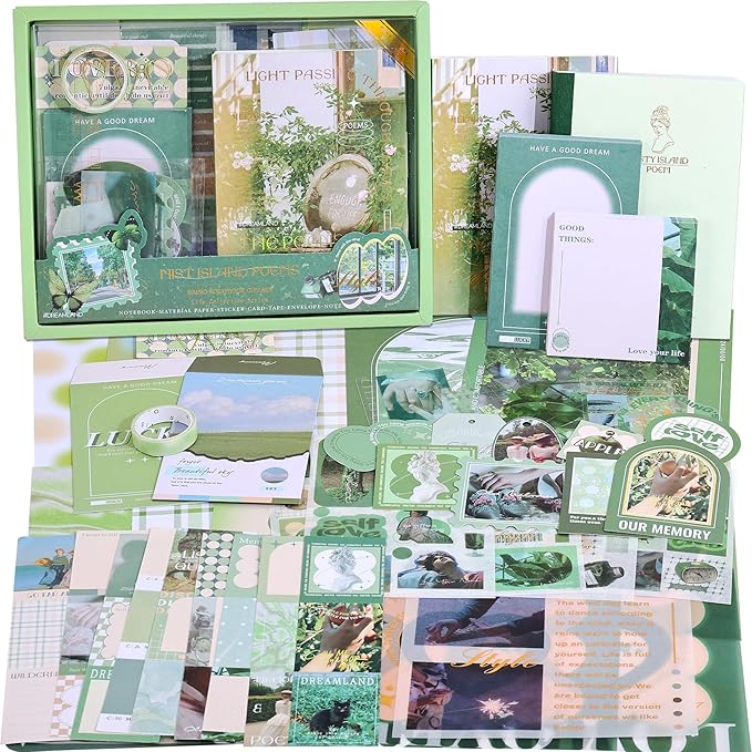 emmoolife Scrapbooking Supplies Kit, Vintage Aesthetic Scrapbook Kit for Bullet Junk Journal, Stationery, A6 Grid Notebook, DIY Journaling Supplies, Birthday Craft Gift for Teen Girl Women