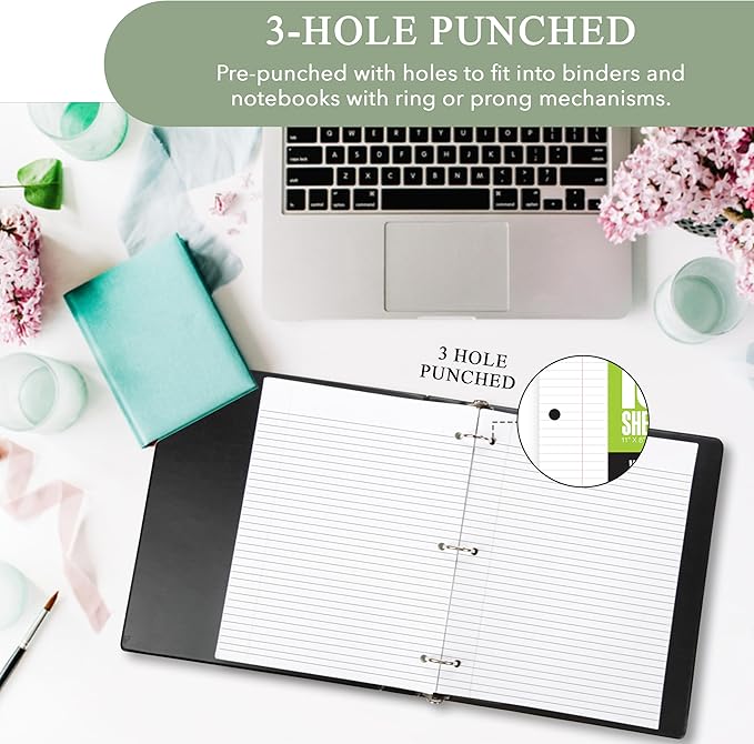 THREE LEAF 100 SHEETS COLLEGE RULED FILLER PAPER, PACK OF 24, LOOSE-LEAF SHEETS FOR SCHOOL AND OFFICE 100 CT. FILLER PAPER, NOTEBOOK PAPER