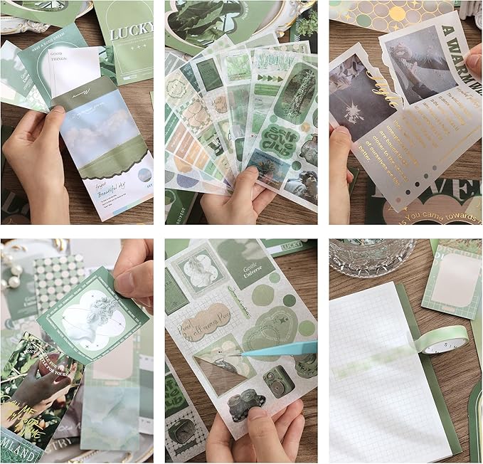 emmoolife Scrapbooking Supplies Kit, Vintage Aesthetic Scrapbook Kit for Bullet Junk Journal, Stationery, A6 Grid Notebook, DIY Journaling Supplies, Birthday Craft Gift for Teen Girl Women