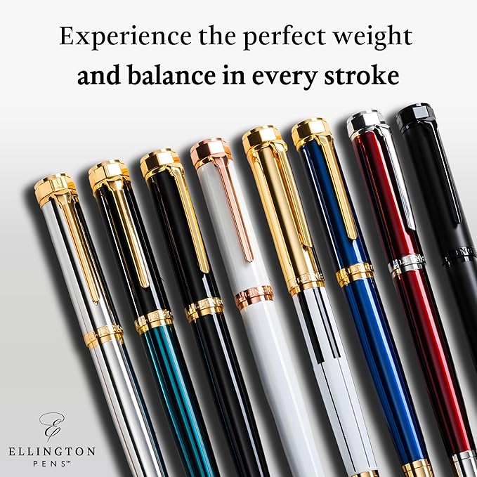 Ellington Pens Luxury Fountain Pen Set - Extra Fine Nib- Includes 3 Ink Cartridges, Refillable Ink Converter, Gift Box- Fountain Pens For Writing, Calligraphy, Journaling, Sketching (Midnight Rose)