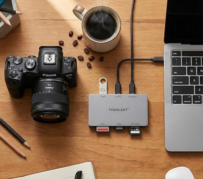 6-in-1 Professional Multi-Card Reader for CFexpress Type A & Type B, SDXC UHS-II, MicroSD – USB 3.2 Gen 2 (10Gbps) with Extra USB-A Hub Port & Auxiliary Power Support for Sony/Canon/Nikon/Mac/Windows